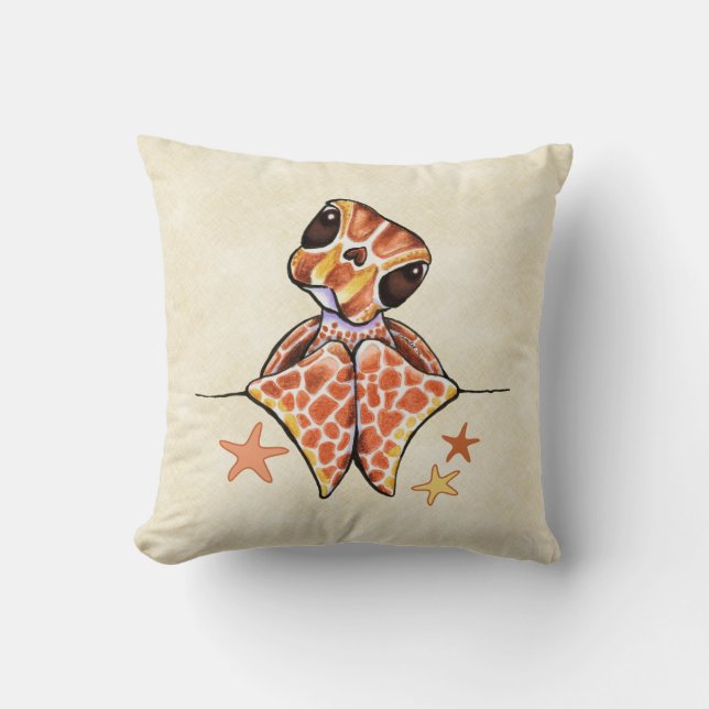 Sea Turtle Baby Brown Canvas Sand Throw Pillow (Front)