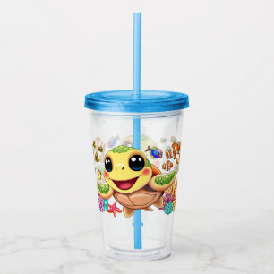 Sea Turtle Baby Happy and Cute Character Acrylic Tumbler