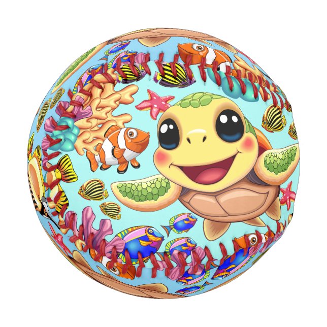 Sea Turtle Baby Happy and Cute Character Baseball (Front Left)
