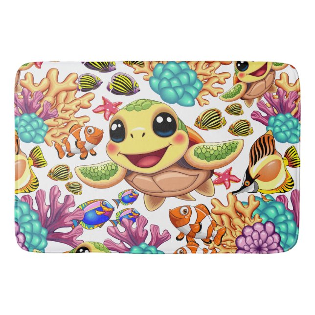 Sea Turtle Baby Happy and Cute Character Bath Mat (Front)