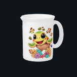 Sea Turtle Baby Happy and Cute Character Beverage Pitcher<br><div class="desc">Sea Turtle Cute and Happy Baby Sea Animal Cartoon Character swimming on Summer Underwater,  surrounded tropical fishes and Corals vector Illustration Copyright BluedarkArt TheChameleonArt.</div>