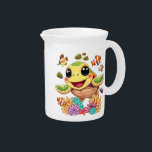 Sea Turtle Baby Happy and Cute Character Beverage Pitcher<br><div class="desc">Sea Turtle Cute and Happy Baby Sea Animal Cartoon Character swimming on Summer Underwater,  surrounded tropical fishes and Corals vector Illustration Copyright BluedarkArt TheChameleonArt.</div>