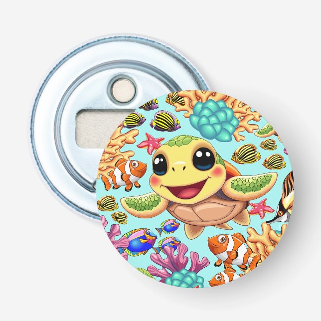 Sea Turtle Baby Happy and Cute Character Bottle Opener (Front)