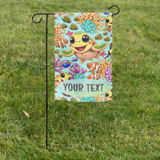 Sea Turtle Baby Happy and Cute Character Bumper St Garden Flag (In SItu)