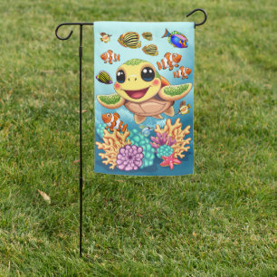 Sea Turtle Baby Happy and Cute Character Bumper St Garden Flag