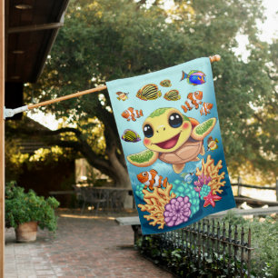 Sea Turtle Baby Happy and Cute Character Bumper St House Flag