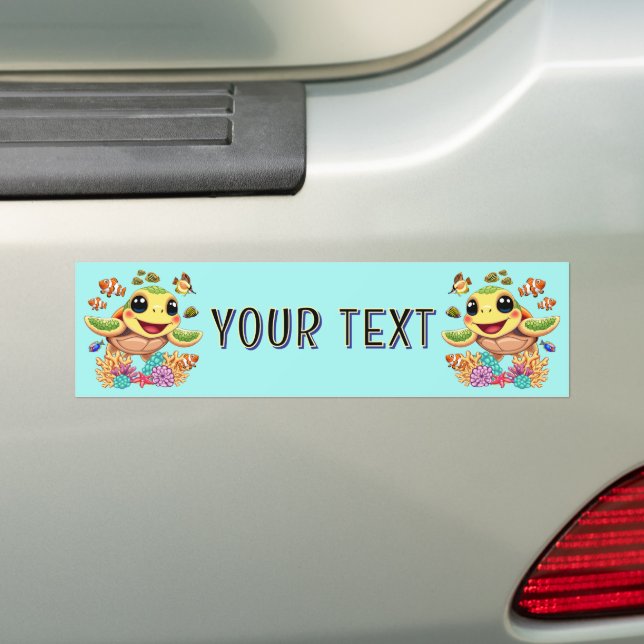 Sea Turtle Baby Happy and Cute Character Bumper Sticker (On Car)