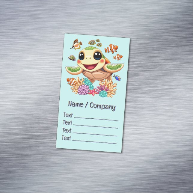 Sea Turtle Baby Happy and Cute Character Business Card Magnet (In Situ)