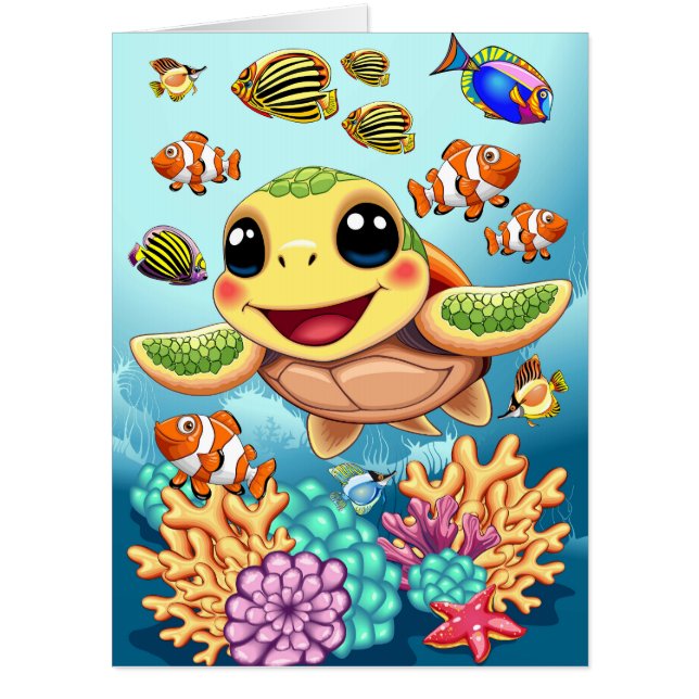 Sea Turtle Baby Happy and Cute Character Card (Front)