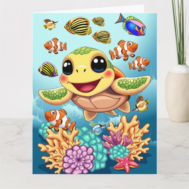 Sea Turtle Baby Happy and Cute Character Card (Front)