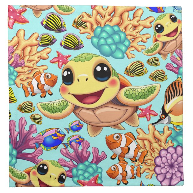 Sea Turtle Baby Happy and Cute Character Cloth Napkin (Front)