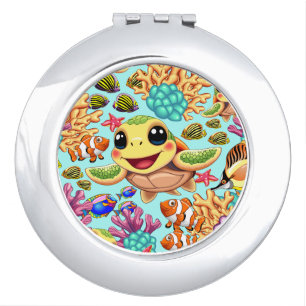 Sea Turtle Baby Happy and Cute Character Compact Mirror