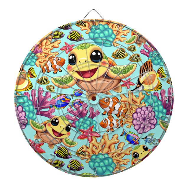 Sea Turtle Baby Happy and Cute Character Dart Board (Front)