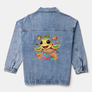 Sea Turtle Baby Happy and Cute Character Denim Jacket