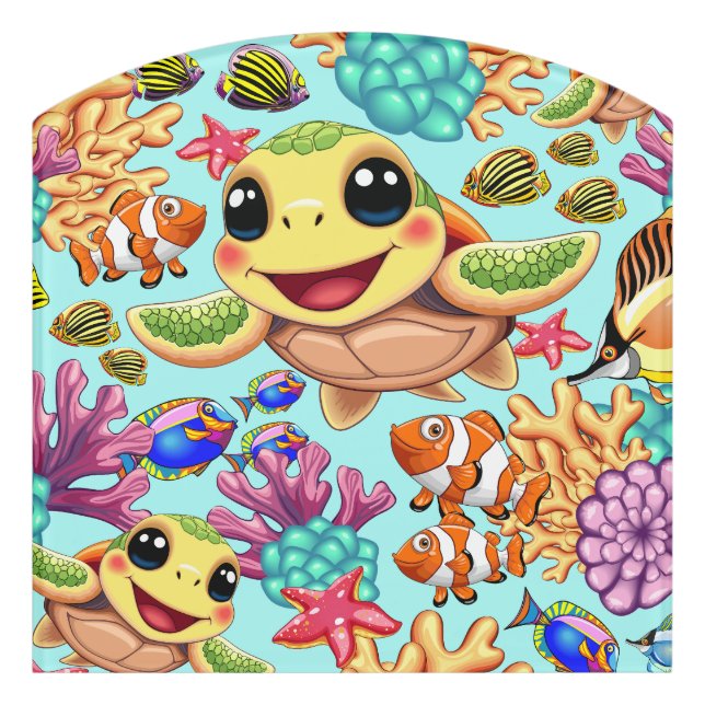 Sea Turtle Baby Happy and Cute Character Door Sign (Contour Front)