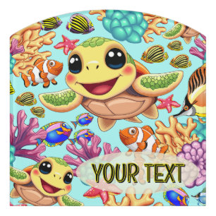 Sea Turtle Baby Happy and Cute Character Door Sign