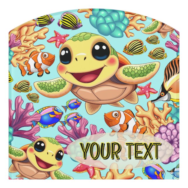 Sea Turtle Baby Happy and Cute Character Door Sign (Contour Front)