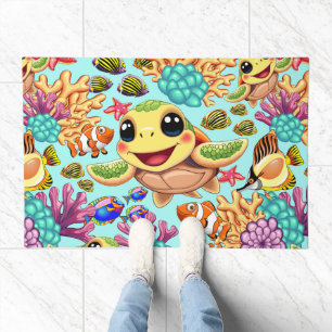 Sea Turtle Baby Happy and Cute Character Doormat