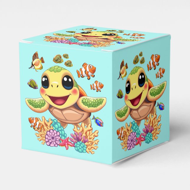 Sea Turtle Baby Happy and Cute Character Favor Boxes (Front Side)