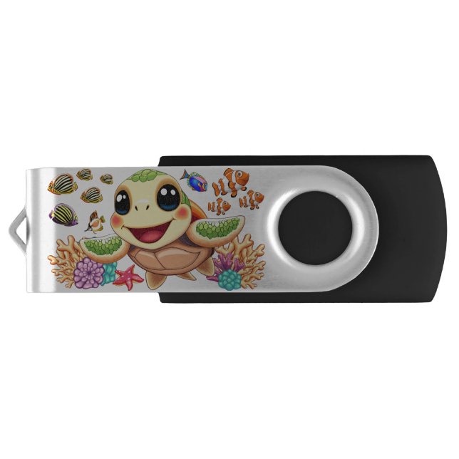 Sea Turtle Baby Happy and Cute Character Flash Drive (Back)