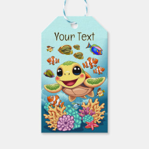 Sea Turtle Baby Happy and Cute Character Gift Tags