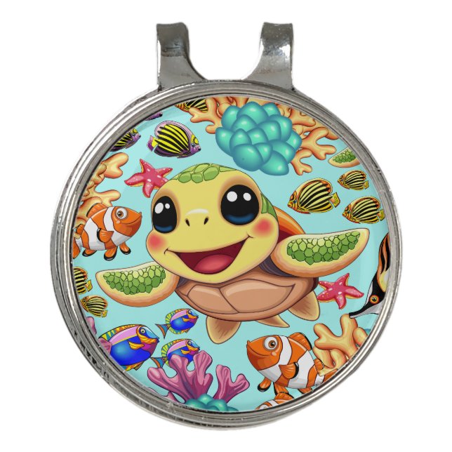 Sea Turtle Baby Happy and Cute Character Golf Hat Clip (Front)
