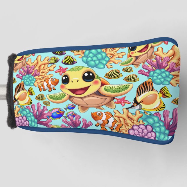 Sea Turtle Baby Happy and Cute Character Golf Head Cover (Front)