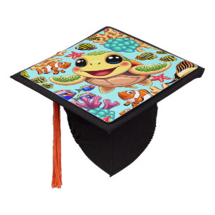 Sea Turtle Baby Happy and Cute Character Graduation Cap Topper