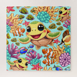 Sea Turtle Baby Happy and Cute Character Jigsaw Puzzle