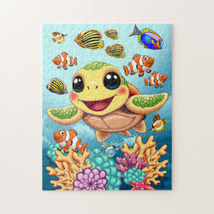 Sea Turtle Baby Happy and Cute Character Jigsaw Puzzle