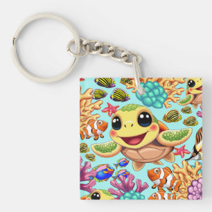 Sea Turtle Baby Happy and Cute Character Keychain