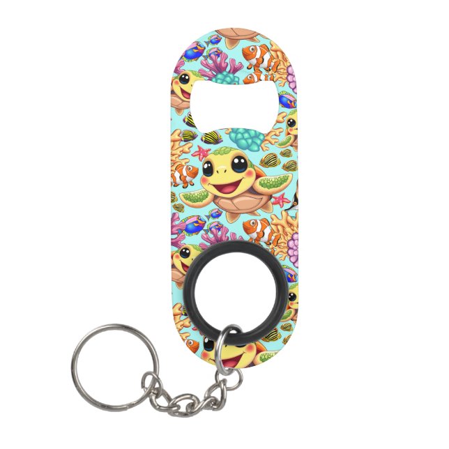 Sea Turtle Baby Happy and Cute Character Keychain Bottle Opener (Front)