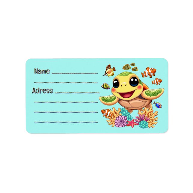 Sea Turtle Baby Happy and Cute Character Label (Front)