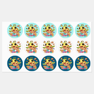 Sea Turtle Baby Happy and Cute Character Labels