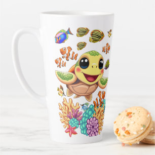 Sea Turtle Baby Happy and Cute Character Latte Mug