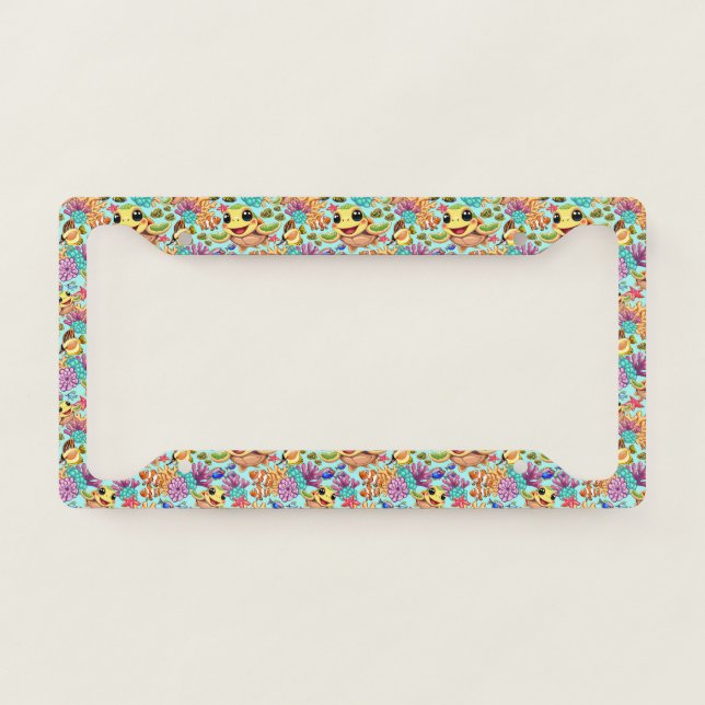 Sea Turtle Baby Happy and Cute Character License Plate Frame (Front)