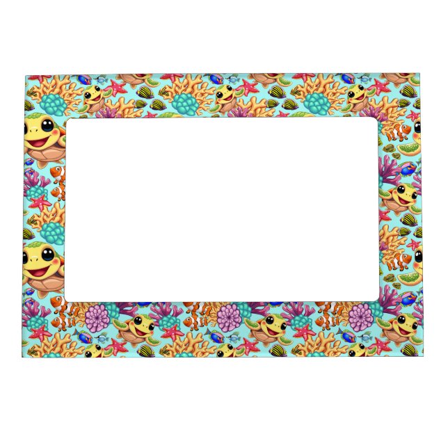 Sea Turtle Baby Happy and Cute Character Magnetic Frame (Front)