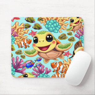Sea Turtle Baby Happy and Cute Character Mouse Pad