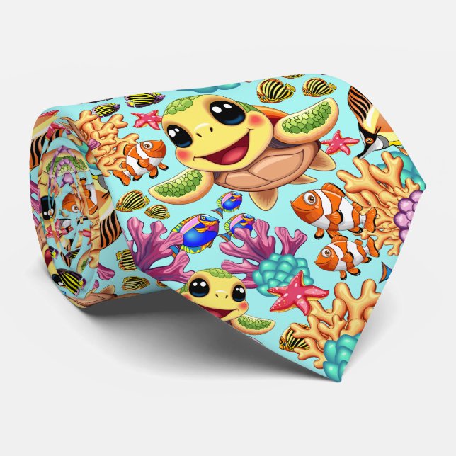 Sea Turtle Baby Happy and Cute Character Neck Tie (Rolled)