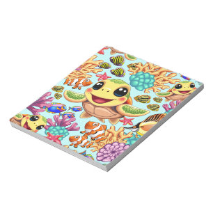 Sea Turtle Baby Happy and Cute Character Notepad