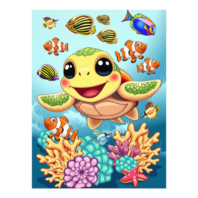 Sea Turtle Baby Happy and Cute Character Photo Print (Front)