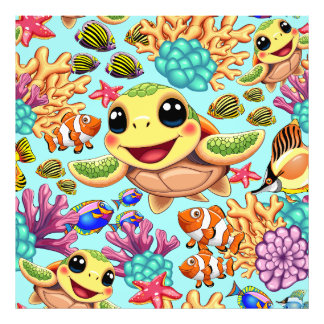 Sea Turtle Baby Happy and Cute Character Photo Print