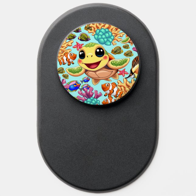Sea Turtle Baby Happy and Cute Character PopSocket (Popsocket)