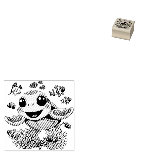 Sea Turtle Baby Happy and Cute Character Rubber Stamp (Stamped)