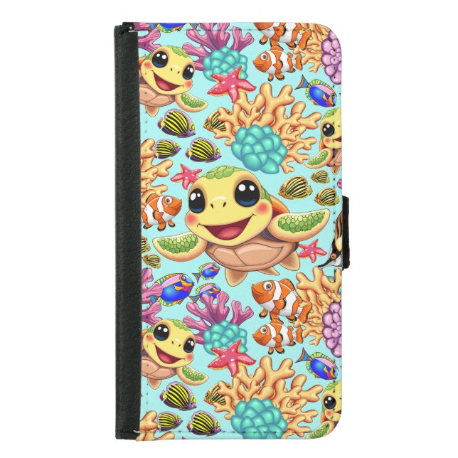 Sea Turtle Baby Happy and Cute Character Samsung Galaxy Wallet Case (Front)