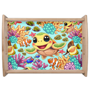 Sea Turtle Baby Happy and Cute Character Serving Tray