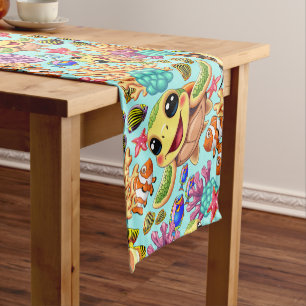 Sea Turtle Baby Happy and Cute Character Short Table Runner