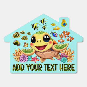 Sea Turtle Baby Happy and Cute Character Sign