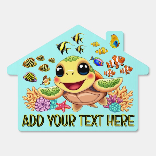 Sea Turtle Baby Happy and Cute Character Sign (Front)