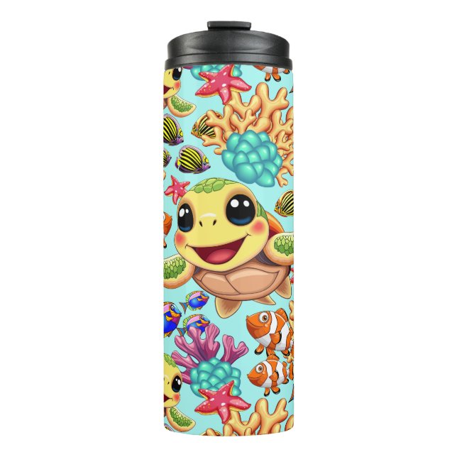 Sea Turtle Baby Happy and Cute Character Thermal Tumbler (Front)